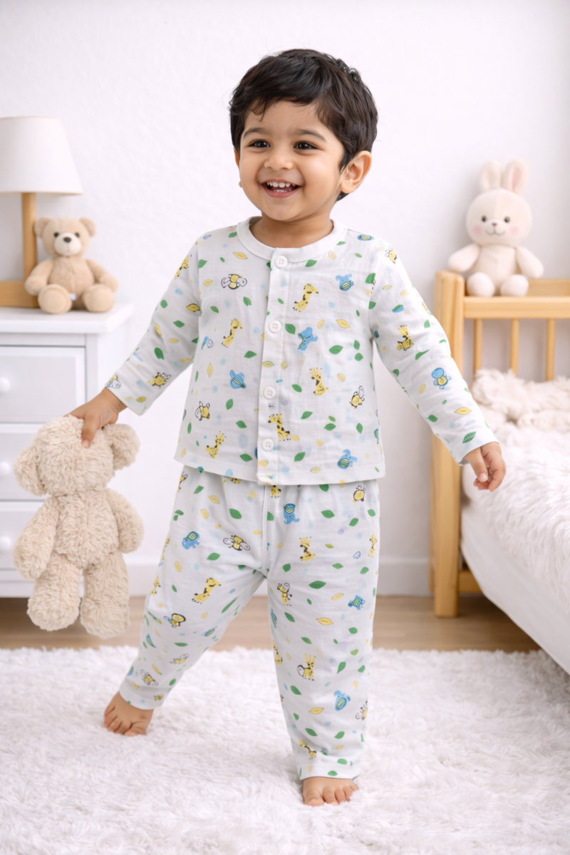 Elephant - Kradyl Kroft Checkered Smooth Style Double Layered Soft Muslin Night Suit Set for New Born to 6 Years