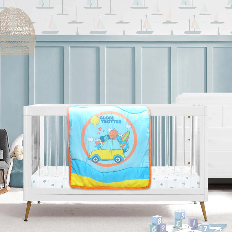 Kradyl Kroft 6 Pc Bedding Set for Infants | Baby Bedding Set | Baby Mattress with Quilt | Side Pillows | Head Pillow (Globetrotter)