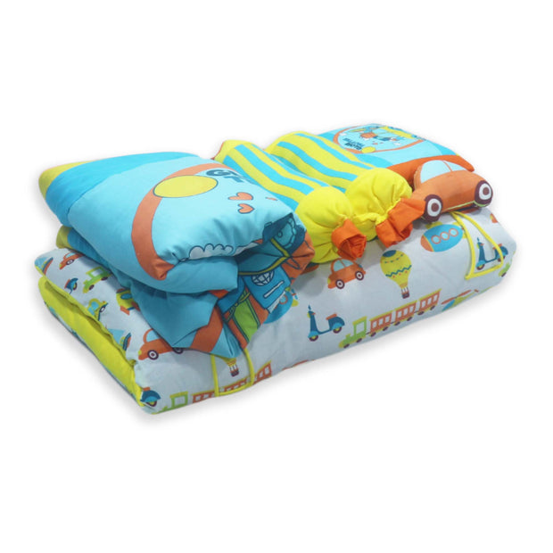 Kradyl Kroft 6 Pc Bedding Set for Infants | Baby Bedding Set | Baby Mattress with Quilt | Side Pillows | Head Pillow (Globetrotter)