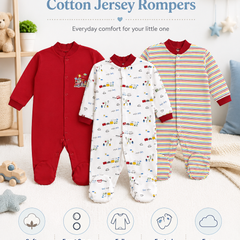 Set of 3 Unisex Full Sleeve Romper Bodysuit | Cotton Jersey Fabric - My Home