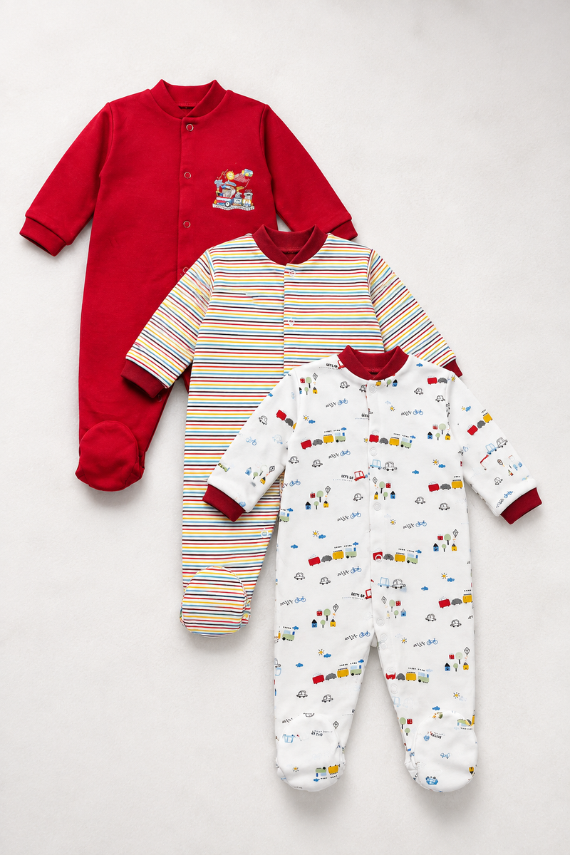 Set of 3 Unisex Full Sleeve Romper Bodysuit | Cotton Jersey Fabric - My Home