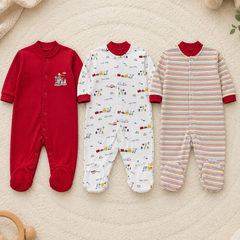 Set of 3 Unisex Full Sleeve Romper Bodysuit | Cotton Jersey Fabric - My Home
