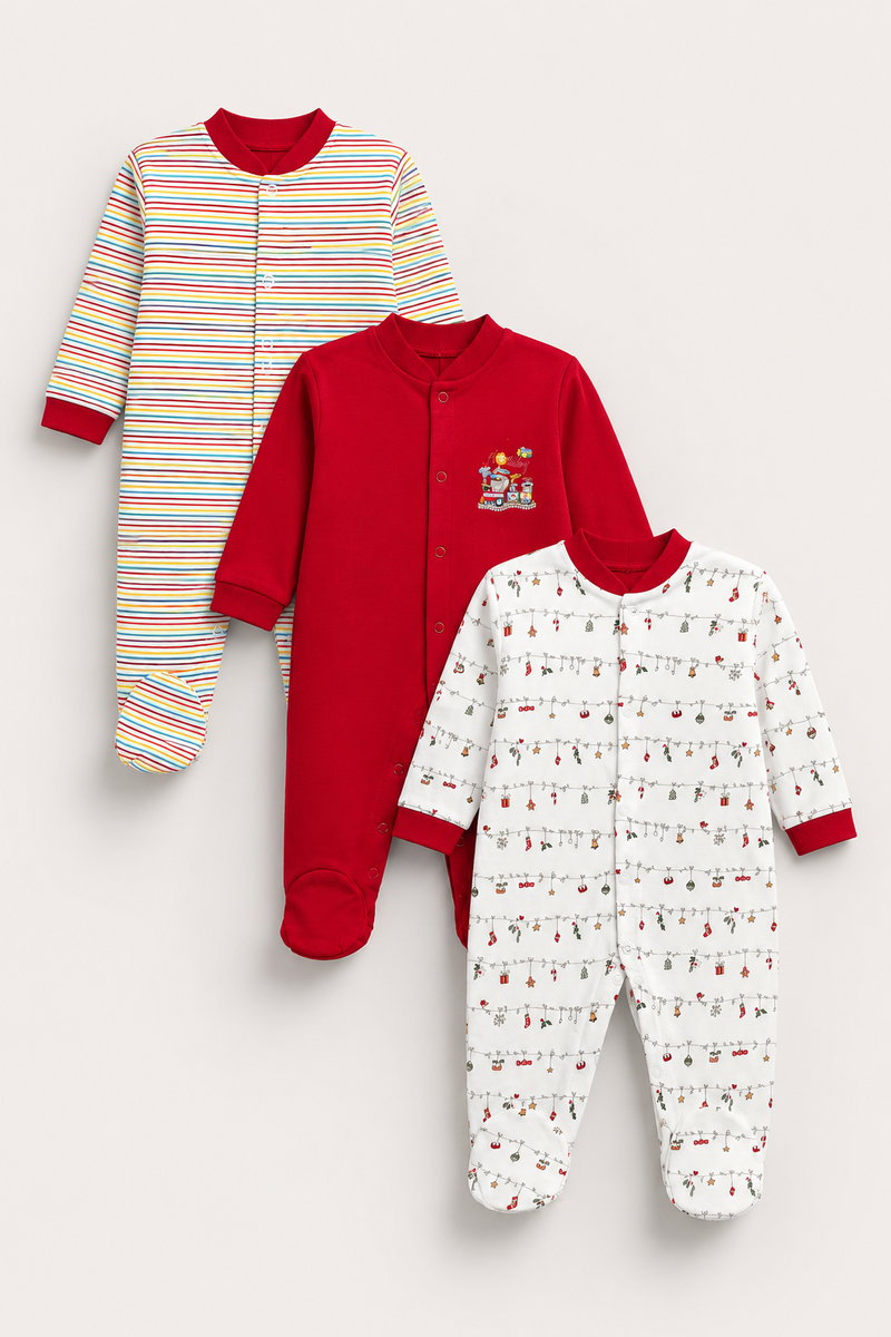 Set of 3 Unisex Full Sleeve Romper Bodysuit | Cotton Jersey Fabric - Celeb