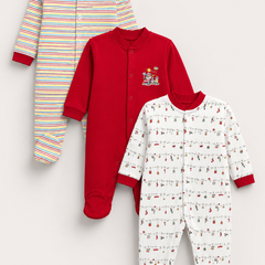 Set of 3 Unisex Full Sleeve Romper Bodysuit | Cotton Jersey Fabric - Celeb
