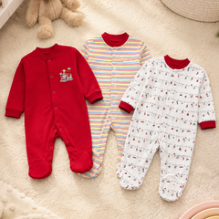 Set of 3 Unisex Full Sleeve Romper Bodysuit | Cotton Jersey Fabric - Celeb
