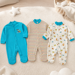 Set of 3 Unisex Full Sleeve Romper Bodysuit | Cotton Jersey Fabric - Merry Jungle