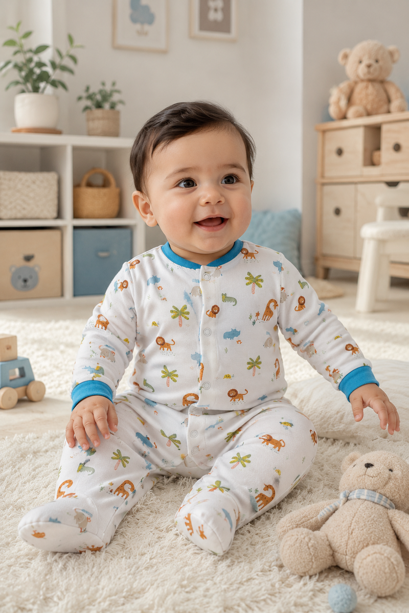 Set of 3 Unisex Full Sleeve Romper Bodysuit | Cotton Jersey Fabric - Merry Jungle