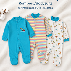 Set of 3 Unisex Full Sleeve Romper Bodysuit | Cotton Jersey Fabric - Merry Jungle