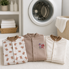 Set of 3 Unisex Full Sleeve Romper Bodysuit | Cotton Jersey Fabric - Beige