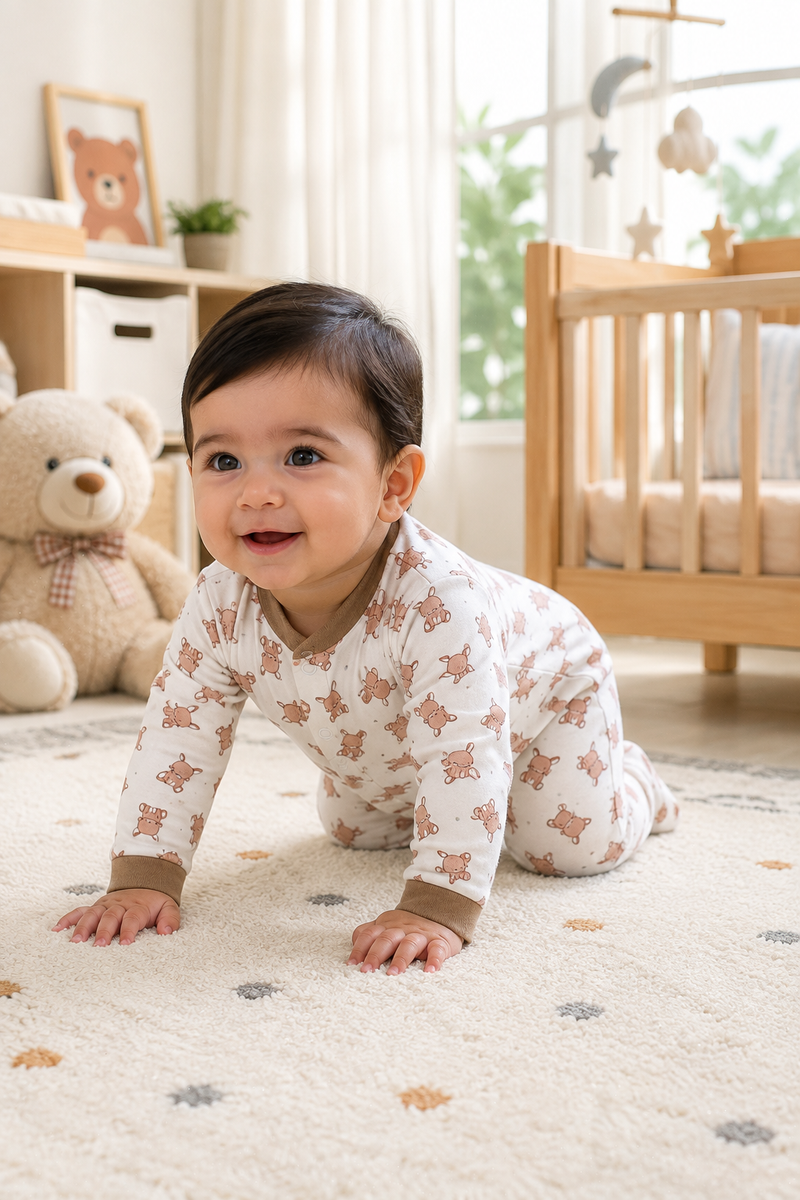 Set of 3 Unisex Full Sleeve Romper Bodysuit | Cotton Jersey Fabric - Beige