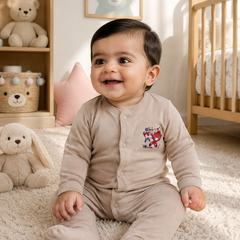Set of 3 Unisex Full Sleeve Romper Bodysuit | Cotton Jersey Fabric - Beige
