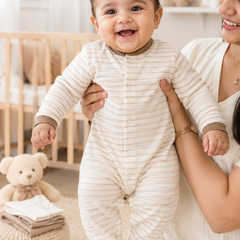 Set of 3 Unisex Full Sleeve Romper Bodysuit | Cotton Jersey Fabric - Beige