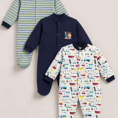 Set of 3 Unisex Full Sleeve Romper Bodysuit | Cotton Jersey Fabric - Big City
