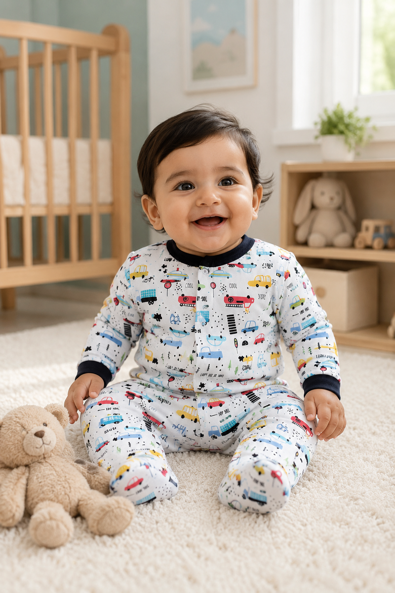 Set of 3 Unisex Full Sleeve Romper Bodysuit | Cotton Jersey Fabric - Big City