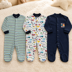 Set of 3 Unisex Full Sleeve Romper Bodysuit | Cotton Jersey Fabric - Big City