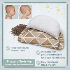 Kradyl Kroft Rai Mustard Seeds Head Shaping Pillow with 100% Cotton Removable Cover | New Born Pillow for Flat Head Prevention - Beige