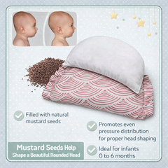 Kradyl Kroft Rai Mustard Seeds Head Shaping Pillow with 100% Cotton Removable Cover | New Born Pillow for Flat Head Prevention - Pink Shells