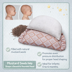 Kradyl Kroft Rai Mustard Seeds Head Shaping Pillow with 100% Cotton Removable Cover | New Born Pillow for Flat Head Prevention - Peach
