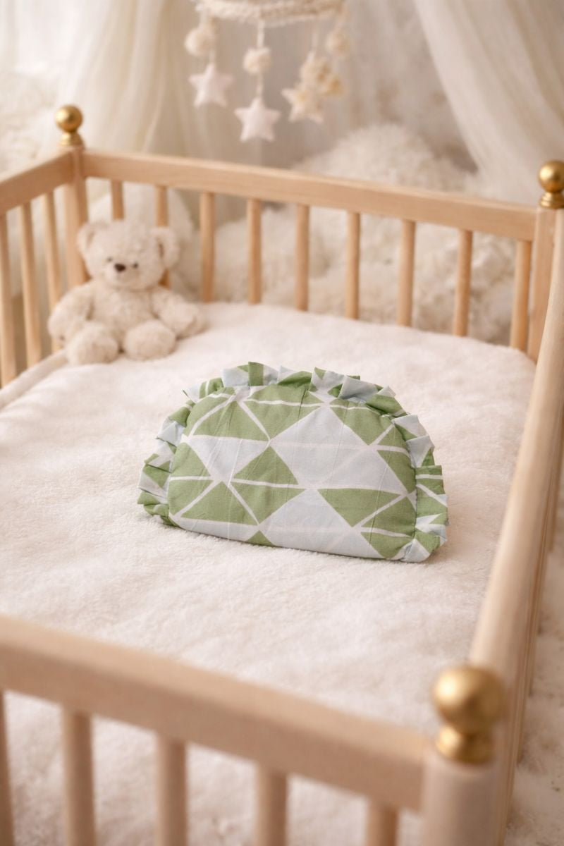 Kradyl Kroft Rai Mustard Seeds Head Shaping Pillow with 100% Cotton Removable Cover | New Born Pillow for Flat Head Prevention - Green