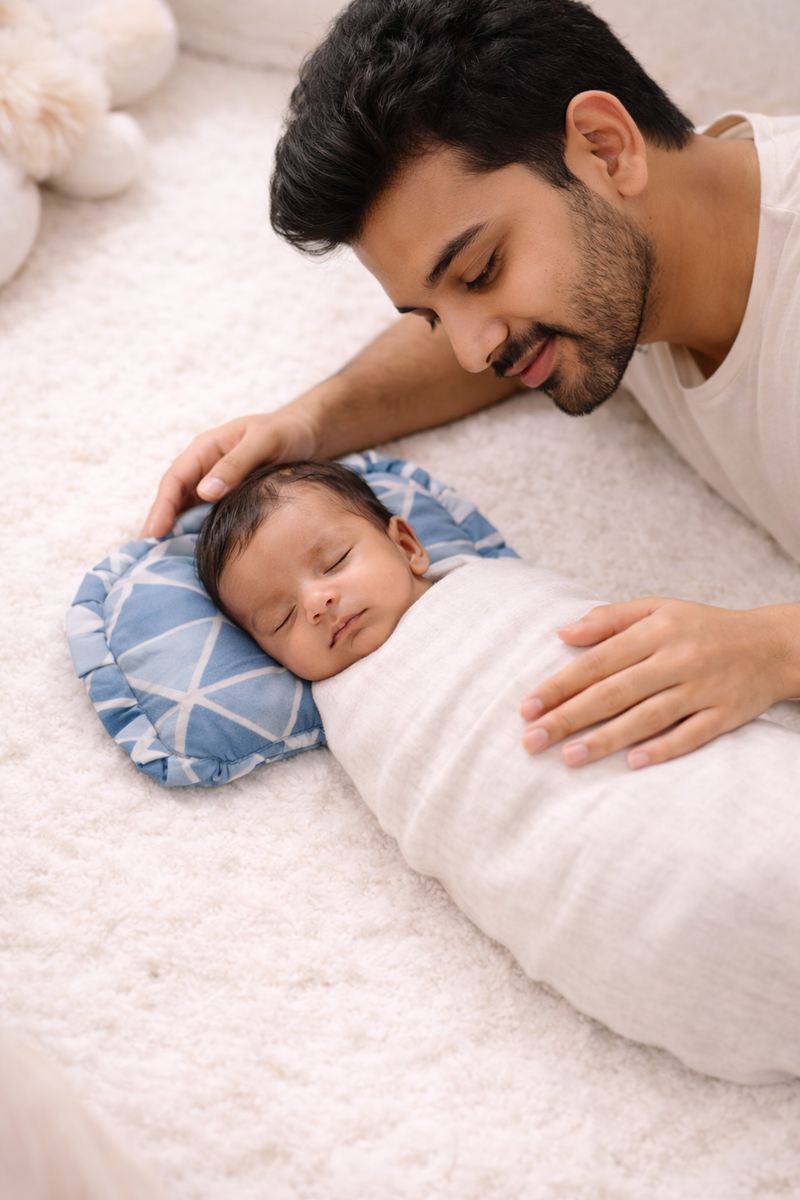 Kradyl Kroft Rai Mustard Seeds Head Shaping Pillow with 100% Cotton Removable Cover | New Born Pillow for Flat Head Prevention - Blue
