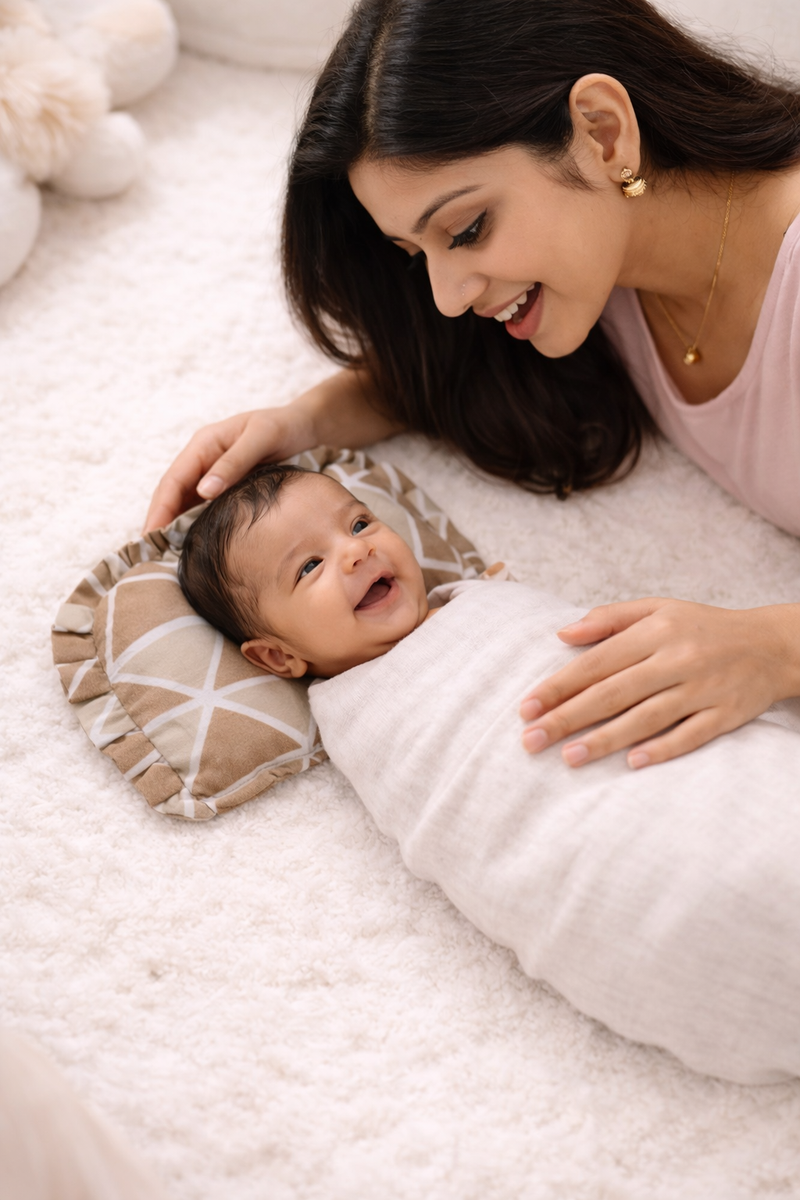 Kradyl Kroft Rai Mustard Seeds Head Shaping Pillow with 100% Cotton Removable Cover | New Born Pillow for Flat Head Prevention - Beige