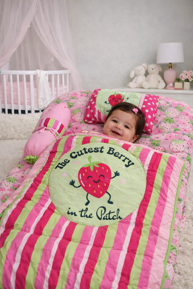 Kradyl Kroft 6 Pc Bedding Set for Infants | Baby Bedding Set | Baby Mattress with Quilt | Side Pillows | Head Pillow (VeryBerry)