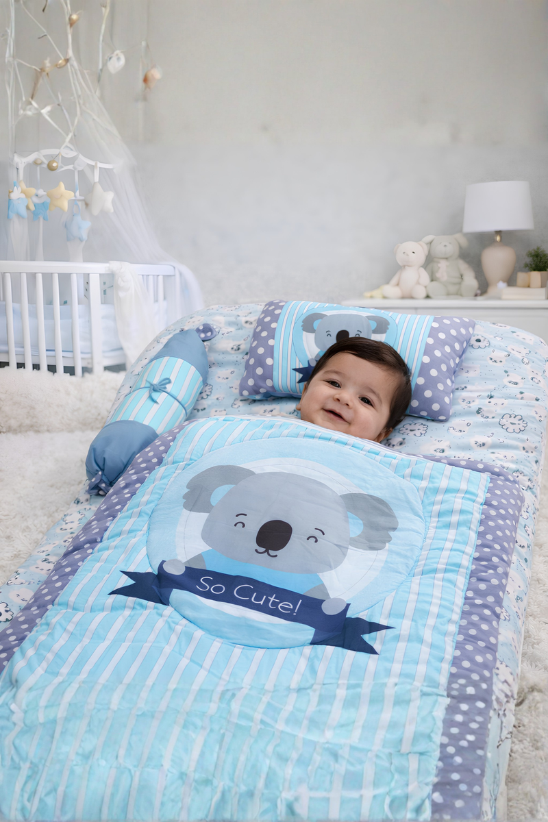 Kradyl Kroft 6 Pc Bedding Set for Infants | Baby Bedding Set | Baby Mattress with Quilt | Side Pillows | Head Pillow (Koala)
