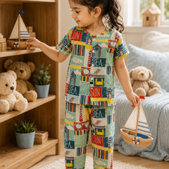 Sea Vibes |Half Sleeves| Checkered Muslin| Soft Unisex Muslin Set for New Born to 6 Years
