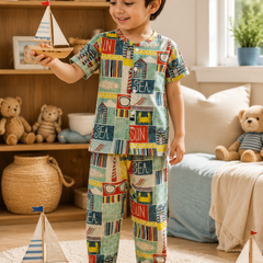 Sea Vibes |Half Sleeves| Checkered Muslin| Soft Unisex Muslin Set for New Born to 6 Years