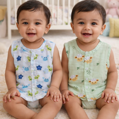 Set of 2 100% Cotton Muslin Jhablas | Sleeveless Baby Jhablas - Starsy Plus