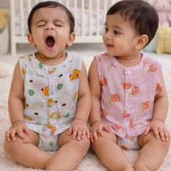 Set of 2 100% Cotton Muslin Jhablas | Sleeveless Baby Jhablas - Orange Koala Plus
