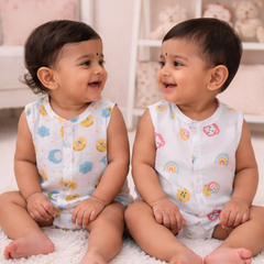 Set of 2 100% Cotton Muslin Jhablas | Sleeveless Baby Jhablas - Sun Moon Plus