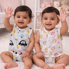 Set of 2 100% Cotton Muslin Jhablas | Sleeveless Baby Jhablas - Cars Plus