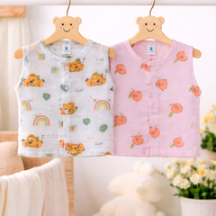 Set of 2 100% Cotton Muslin Jhablas | Sleeveless Baby Jhablas - Orange Koala Plus