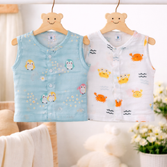 Set of 2 100% Cotton Muslin Jhablas | Sleeveless Baby Jhablas - Blue Penguin Plus