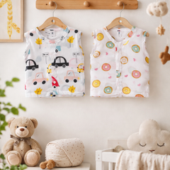 Set of 2 100% Cotton Muslin Jhablas | Sleeveless Baby Jhablas - Cars Plus