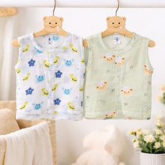 Set of 2 100% Cotton Muslin Jhablas | Sleeveless Baby Jhablas - Starsy Plus