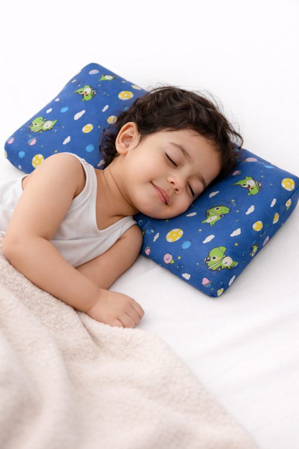 Kradyl Kroft Cervical Memory Foam Pillow for Kids 3 to 8 Yrs - Blue Dino