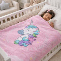 Kradyl Kroft Plush Double Layered Velvet with Two Side Printed Kids Blanket - Pink Unicorn