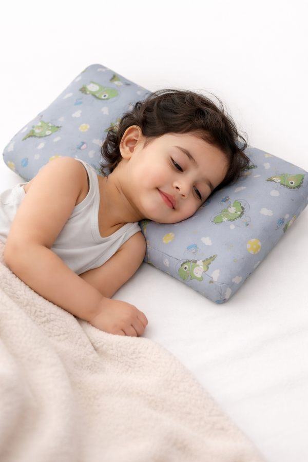 Kradyl Kroft Cervical Memory Foam Pillow for Kids 3 to 8 Yrs - Grey Dino