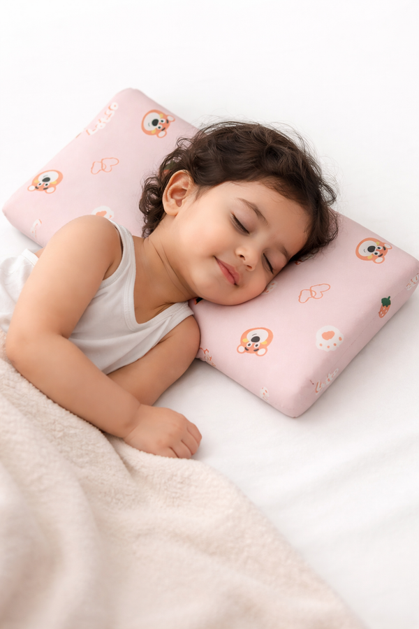 Kradyl Kroft Cervical Memory Foam Pillow for Kids 3 to 8 Yrs - Berry