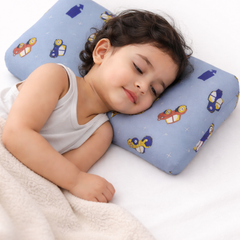 Kradyl Kroft Cervical Memory Foam Pillow for Kids 3 to 8 Yrs - Blue Wheels