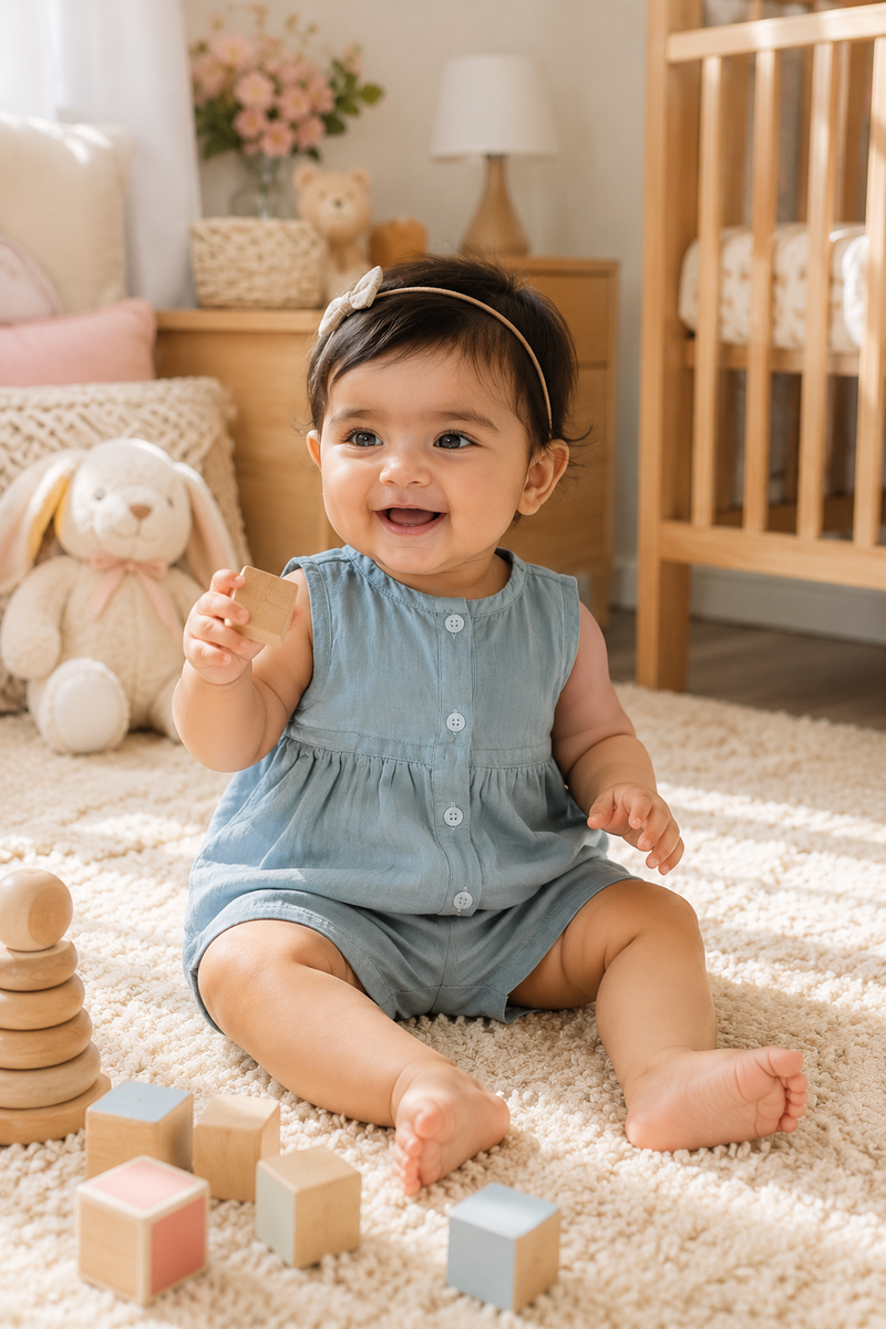 Teal Baby Girl Sleeveless Top and Shorts Set | Premium Crinkled Double Layered Muslin