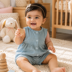 Teal Baby Girl Sleeveless Top and Shorts Set | Premium Crinkled Double Layered Muslin