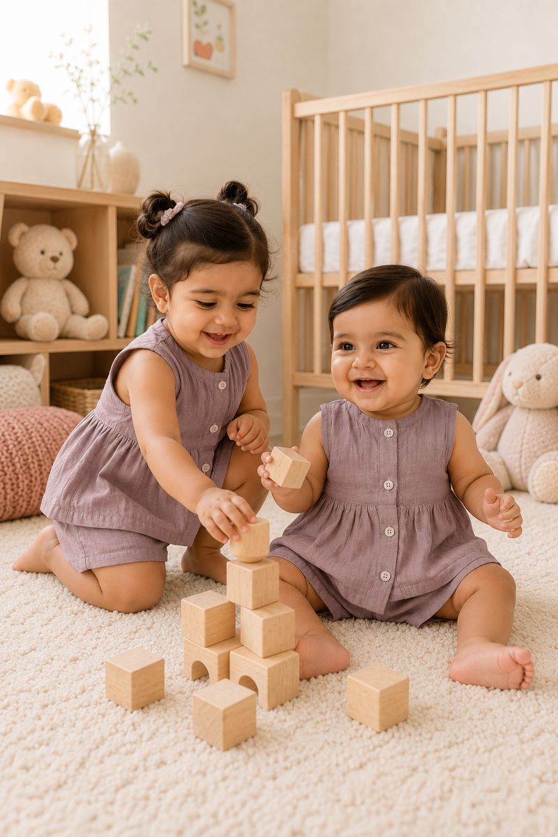 Pink Baby Girl Sleeveless Top and Shorts Set | Premium Crinkled Double Layered Muslin