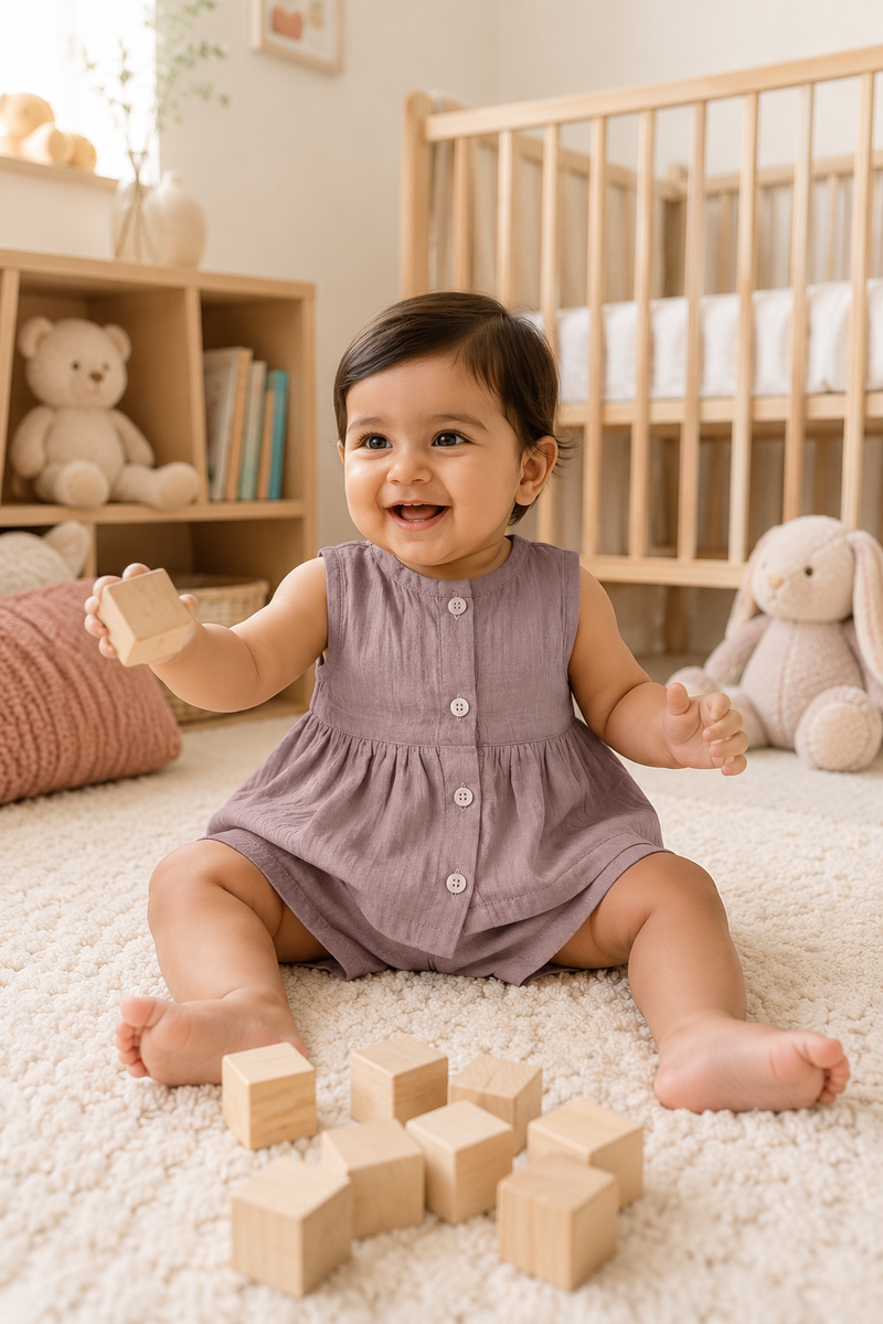 Pink Baby Girl Sleeveless Top and Shorts Set | Premium Crinkled Double Layered Muslin