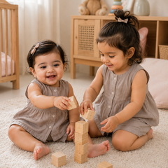 Beige Baby Girl Sleeveless Top and Shorts Set | Premium Crinkled Double Layered Muslin