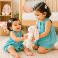 Aqua Blue Baby Girl Sleeveless Top and Shorts Set | Premium Crinkled Double Layered Muslin