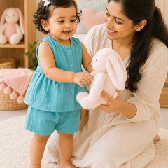 Aqua Blue Baby Girl Sleeveless Top and Shorts Set | Premium Crinkled Double Layered Muslin