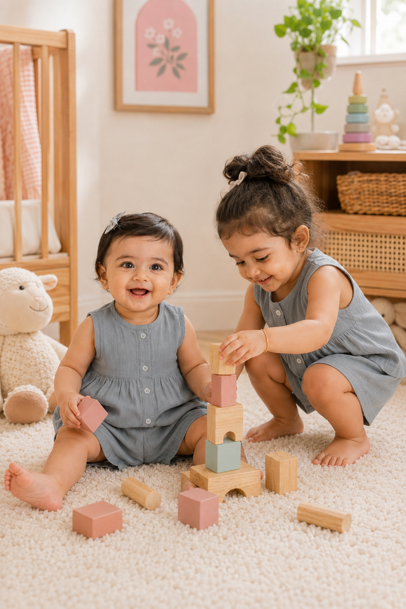 Grey Baby Girl Sleeveless Top and Shorts Set | Premium Crinkled Double Layered Muslin